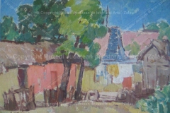 Ioan Cosma – “Peisaj cu case vechi”. Ulei pe carton